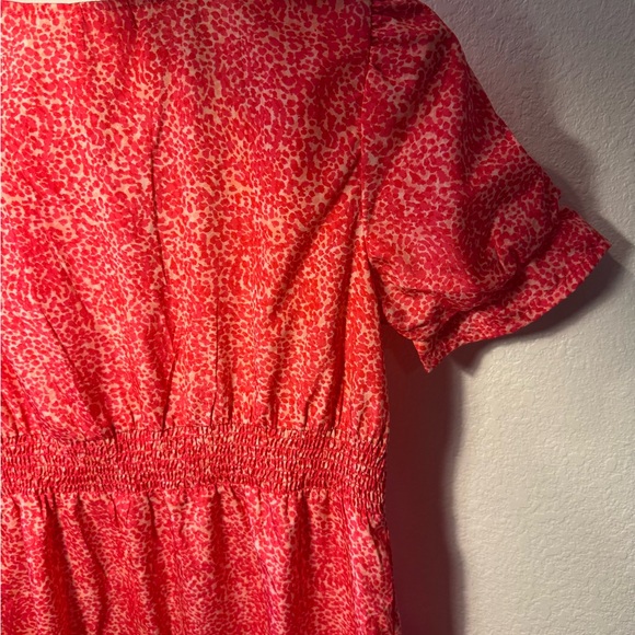 Luna Skies Puff Sleeve Red V-Neck Button Down Midi Dress Size M Valentines Day - Picture 7 of 8